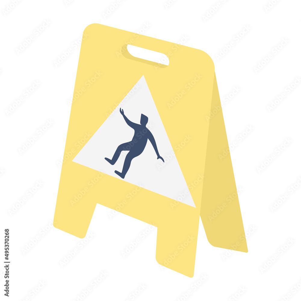 Poster slippery floor warning sign semi flat color vector object. full sized item on white. accident risk. 