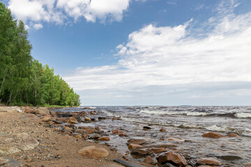 Fototapeta na wymiar Landscape of Lake Onega on a sunny summer day.