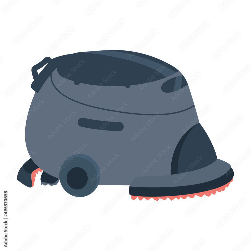 Poster automatic vacuum cleaner semi flat color vector object. dirt disposal. full sized item on white. rob