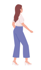 Fototapeta premium Stylish woman wearing high heeled sandals semi flat color vector character. Standing figure. Full body person on white. Simple cartoon style illustration for web graphic design and animation