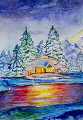 winter watercolor landscape
