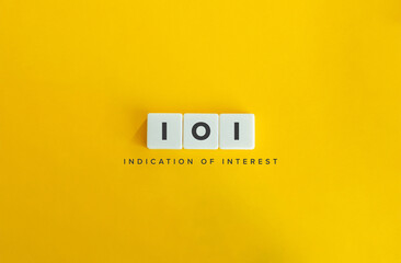 Indication of Interest (IOI) Banner. Letter Tiles on Yellow Background. Minimal Aesthetics.