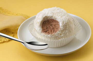 white truffle, semifreddo dessert with cream ice cream with chocolate heart