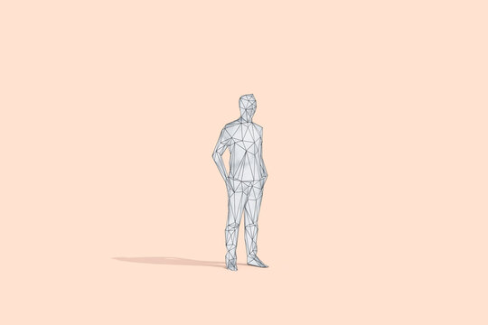 3D Rendering of businessman with hands in pockets against peach background