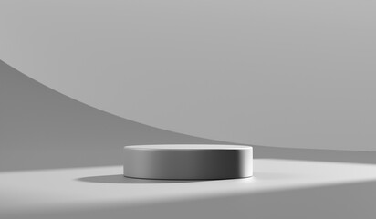 Abstract sunlight podium product display 3d background of window light blank interior room stand or empty pedestal summer backdrop geometric scene and studio shadow wall template on sunny wallpaper.