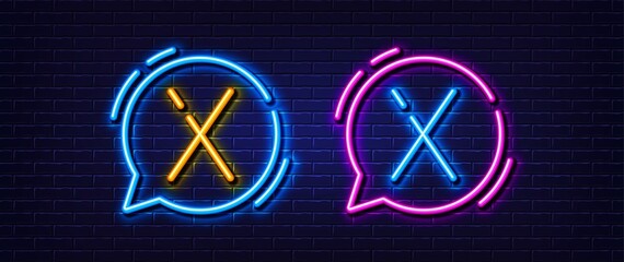 Initial letter X icon. Neon light line effect. Line typography character sign. Large first font letter. Glowing neon light speech bubble. Letter X glow 3d line. Brick wall banner. Vector