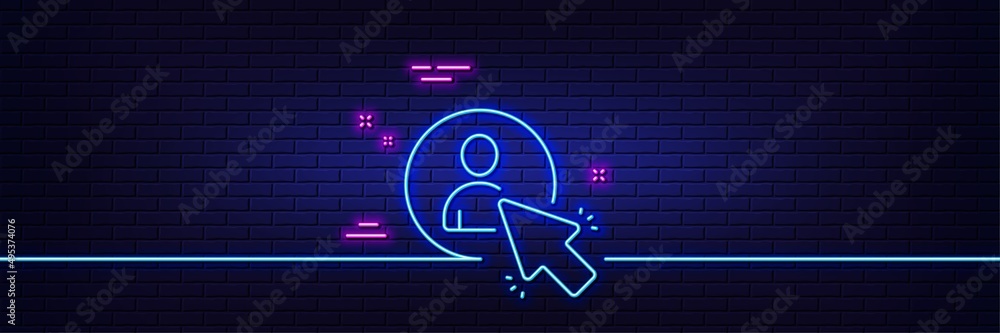 Poster neon light glow effect. select user line icon. business management sign. click symbol. 3d line neon 