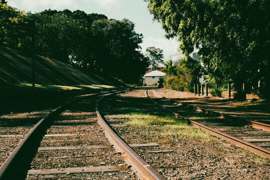 Railway Tracks curving around a bend