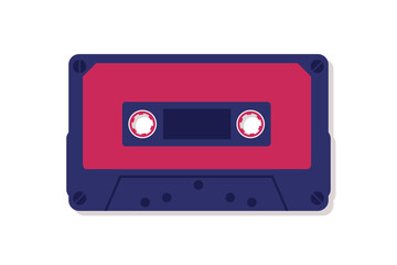 Retro music audio cassette illustration isolated. Analog compact music tape analogue technology. Vector.