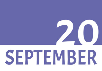 20 september calendar date with copy space. Very Peri background and white numbers. Trending color for 2022.
