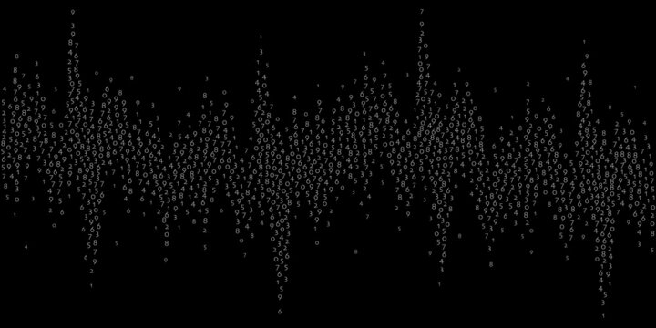 Falling numbers, big data concept. Binary white flying digits. Memorable futuristic banner on black background. Digital vector illustration with falling numbers.