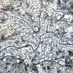 Snow covered mountain village Kyperounta, Cyprus