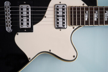 detail photo of an black electric guitar