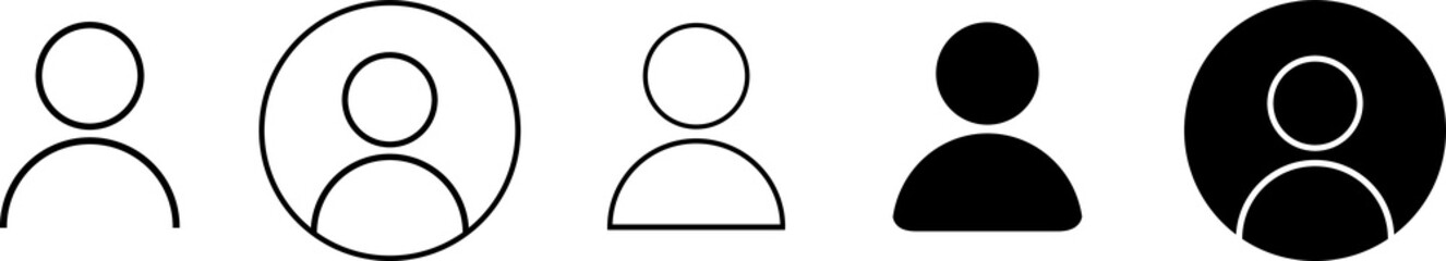 Set user avatar icon, button, profile symbol, flat person icon. User profile login or access authentication icon. Two-tone version on black and white background