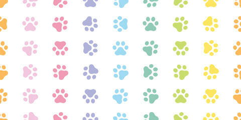 dog paw seamless pattern footprint cat rainbow color french bulldog icon vector puppy kitten cartoon doodle isolated repeat wallpaper tile background illustration design clip art - obrazy, fototapety, plakaty