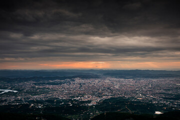 sunset over the city of tirana