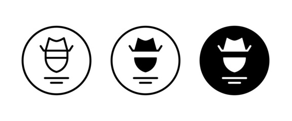 Avatar man in a hat icons , Secret service agent, Spy man icon Wanted button, vector, sign, symbol, logo, illustration, editable stroke, flat design style isolated on white