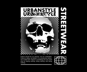 Skull illustration black and white Graphic Design for T shirt Street Wear and Urban Style