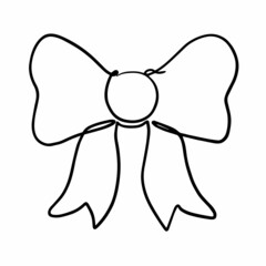 Bow ribbon in continuous one line style. Cute template in single line style for greeting cards. Contour line art design for t-shirt fashion print.