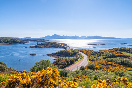 Skye bridge over water on sunny day