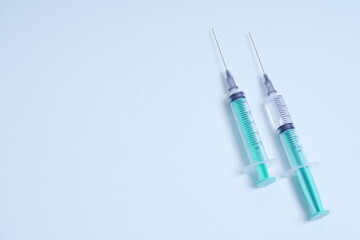 medical disposable injection syringe on a white background
