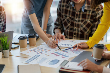 Group of young business people meeting working with new startup project idea presentation analyze plan marketing and investment.