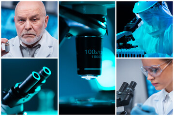 Professional team of scientists is working on a new vaccine in a modern scientific research...