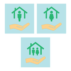 Hand hold man and waman people in house