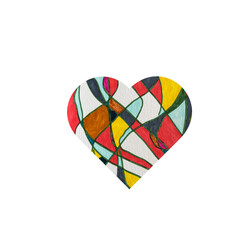 Abstract hand painted heart shaped element.
Painting with multi-colored markers. Design element isolated on white background.