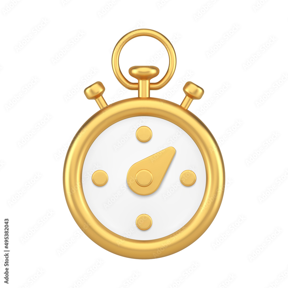 Poster premium realistic golden stopwatch with arrow movement for checking seconds minutes 3d icon vector