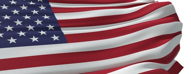 US flag waving, close up - white background