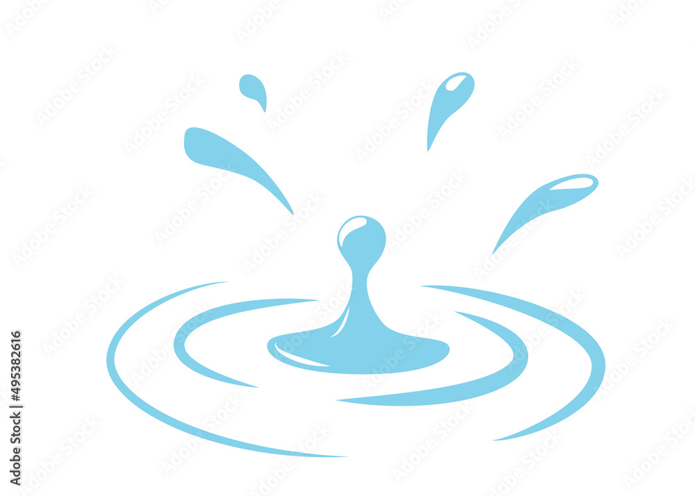 Poster Water drop splash vector background in simple flat style isolated on white backdrop. Aqua icon graphic design