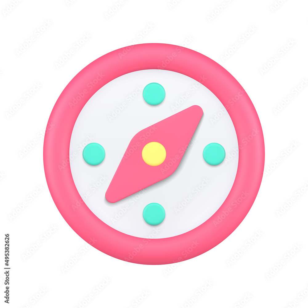 Poster minimalist retro compass with arrow for geography position geolocation checking pink 3d icon vector