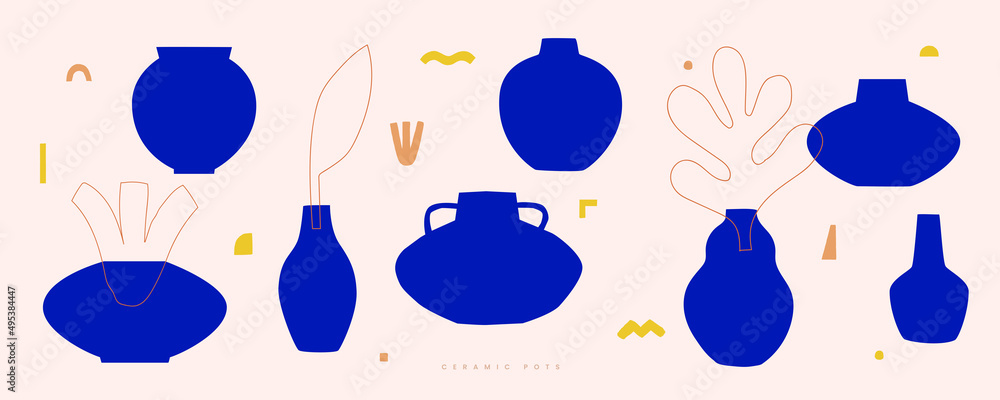 Canvas Prints large set of different shapes of decorative vases and pots vector illustration. minimalist shapes in