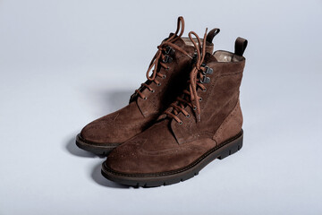 Men classic shoes boots on grey background