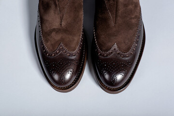 Men classic shoes boots on grey background