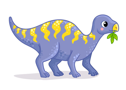 Vector illustration with iguanodon. Cute dinosaur in cartoon style.
