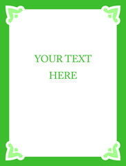 Green white vector background with border frame. Vintage poster or old book cover page 
