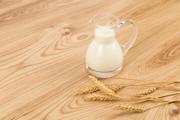 milk bottle on wooden floor