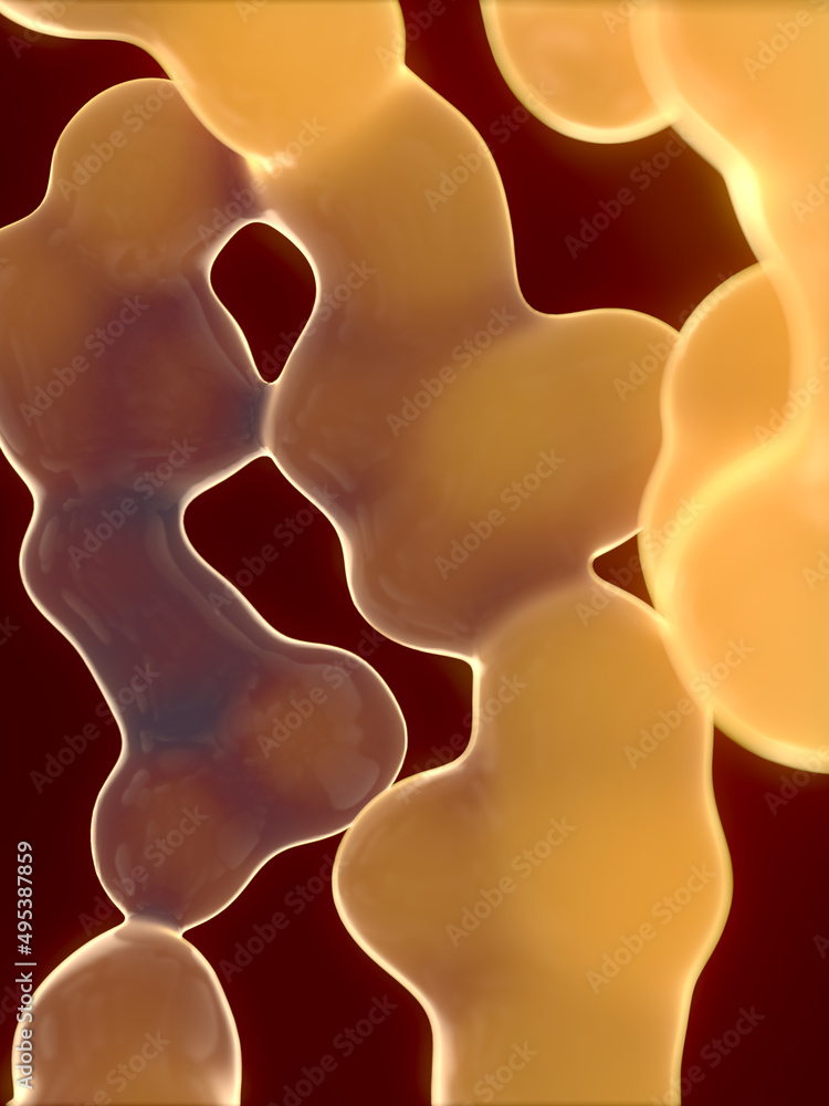 Aufkleber Neon colored glowing liquid blobs with depth of field effect. 3d rendering digital illustration. Futuristic art