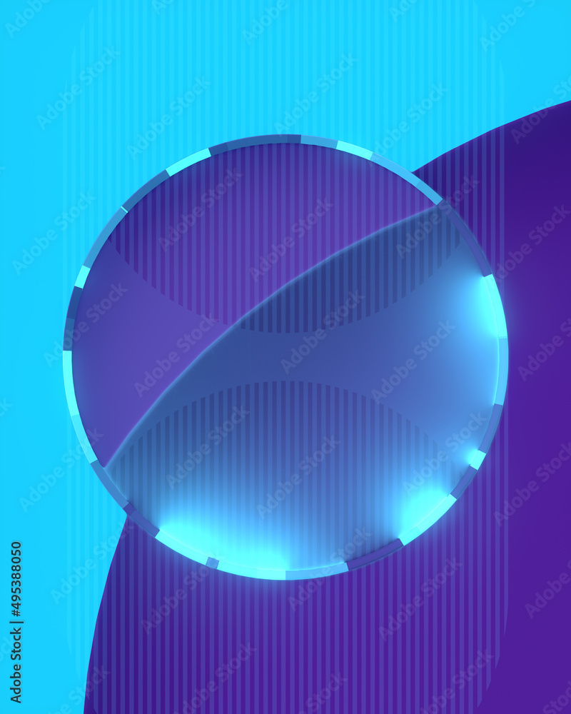 Aufkleber digital illustration of abstract geometric shape with a luminous ring in the center. trendy 3d rende