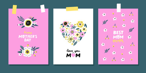 Set of Happy Mother's Day card design. Perfect for poster, greeting card or invitation
