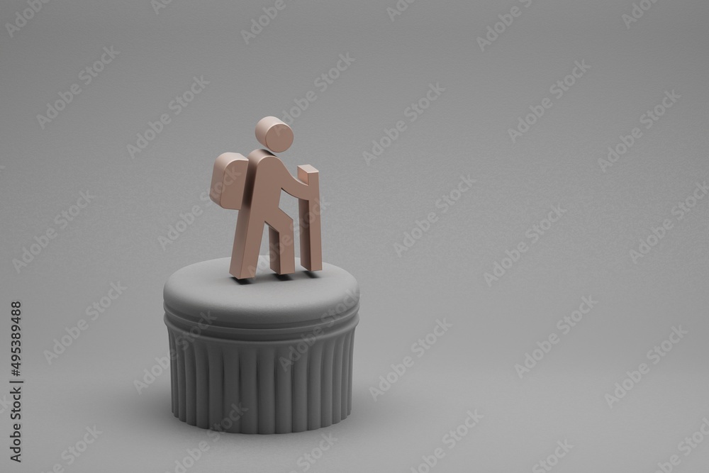 Poster Beautiful abstract illustrations Hiking symbol icons on a column and wonderful background. 3d rendering illustration. Background pattern for design.