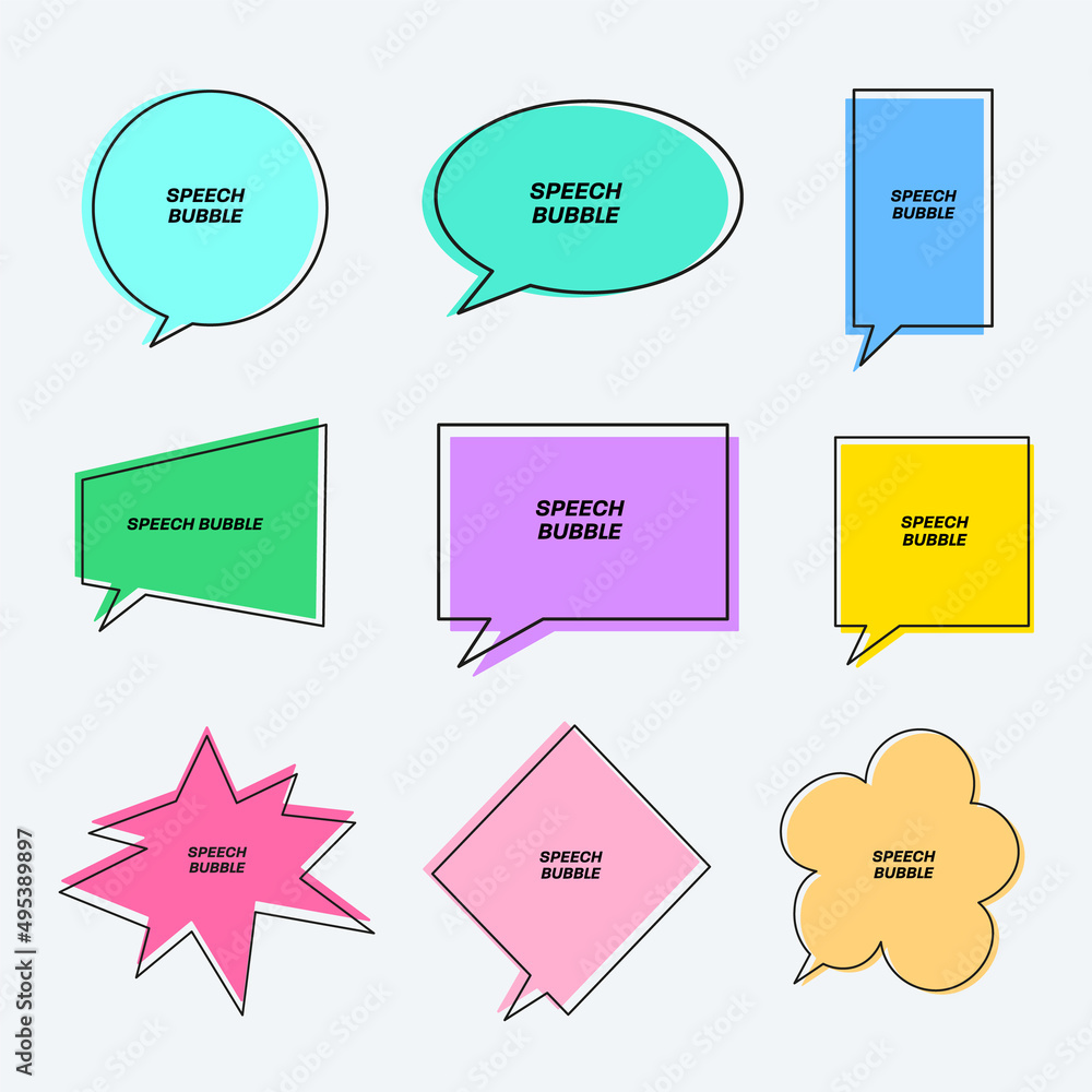 Poster set of colored speech bubbles for quotes with a stroke.
