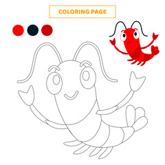 Coloring page for kids with cute shrimp.