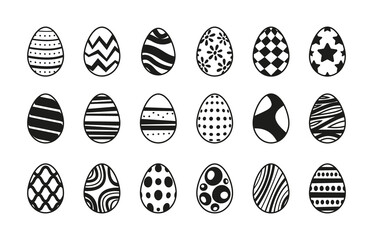 Black eggs. Geometrical painted decorated on easter eggs christian celebration symbols garish vector stylized monochrome illustration