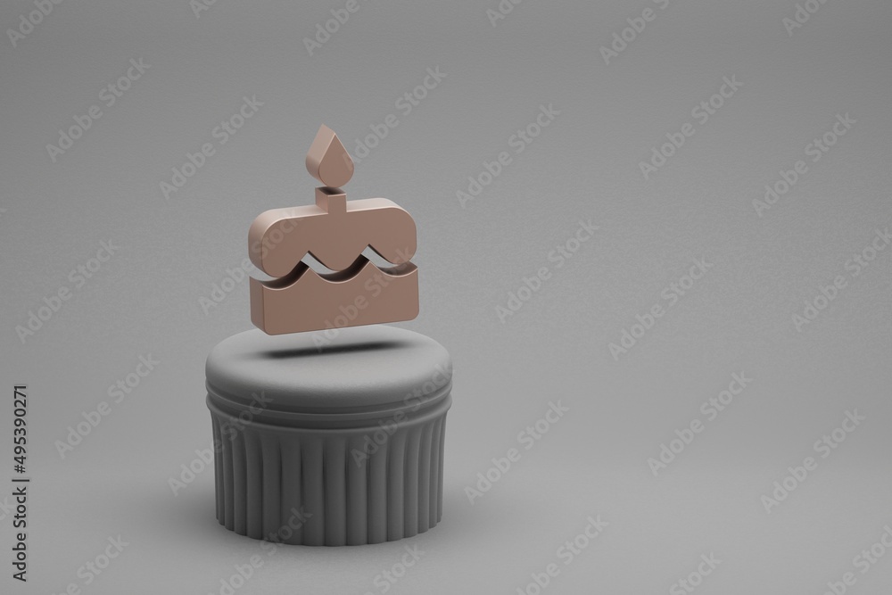 Poster Beautiful abstract illustrations Cake symbol icons on a column and wonderful background. 3d rendering illustration. Background pattern for design.