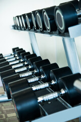 Obraz na płótnie Canvas Rows of dumbbells in the gym