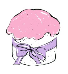 Easter cake, sweet dessert. Hand drawing illustration in cartoon style. Design for postcards, stickers, menu