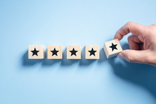 Customer experience feedback rate satisfaction experience 5 star rating wood blocks